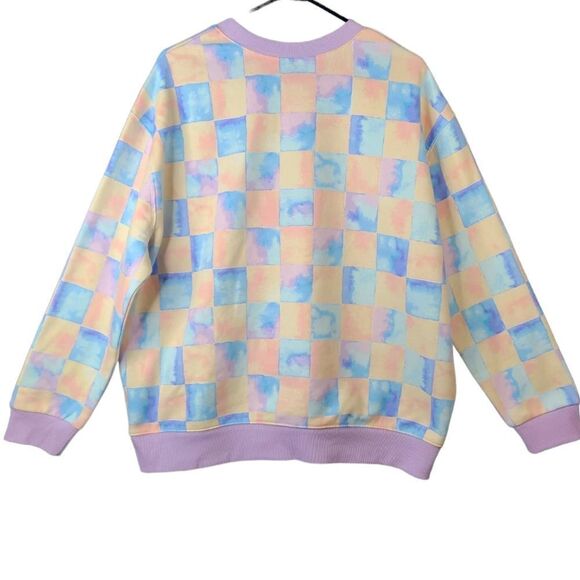 Wild Fable Sweatshirt Crew Neck Lavender Melon Checkered Patchwork NWT LARGE - Picture 2 of 4